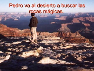 Pedro va al desierto a buscar las rocas mágicas.   