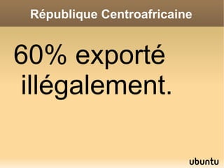 République Centroafricaine


60% exporté
illégalement.
 