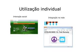 Utilização individual
Interação social
Integração na rede
 