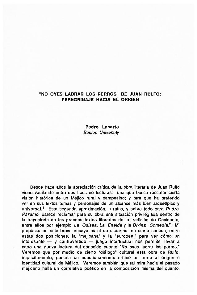 "No oyes ladrar los perros" de Juan Rulfo Peregrinaje