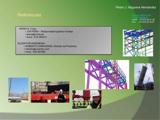 Pedro J. Noguera HernándezAptitudes profesionalespjnoguera@msn.comproyectos@tekla.esmovil:   +34 670.25.31.36Fax:     +34 976.36.18.57 PROYECTISTA EXPERTO de TEKLA STRUCTURES.