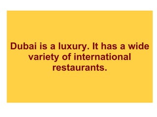 Dubai is a luxury. It has a wide variety of international restaurants. 