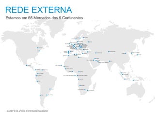 REDE EXTERNA
Estamos em 65 Mercados dos 5 Continentes
A AICEP E OS APOIOS À INTERNACIONALIZAÇÃO
 