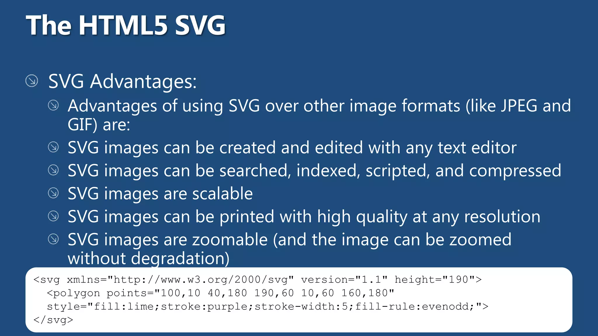 <svg xmlns="http://www.w3.org/2000/svg" version="1.1" height="190">
  <polygon points="100,10 40,180 190,60 10,60 160,180"
  style="fill:lime;stroke:purple;stroke-width:5;fill-rule:evenodd;">
</svg>
 