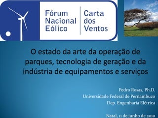 Pedro Rosas, Ph.D.
Universidade Federal de Pernambuco
           Dep. Engenharia Elétrica

           Natal, 11 de junho de 2010
 