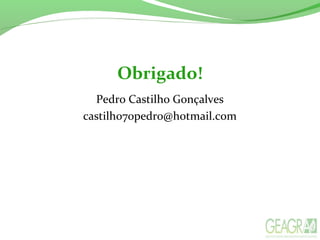 Obrigado!
Pedro Castilho Gonçalves
castilho70pedro@hotmail.com
 