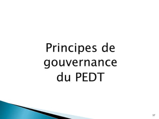 Principes de
gouvernance
du PEDT
37
 