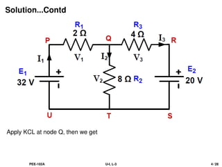 Solution...Contd
Apply KCL at node Q, then we get
PEE-102A U-I, L-3 4 / 28
 