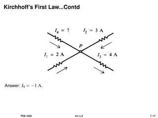 Kirchhoff’s First Law...Contd
Answer: I4 = −1 A.
PEE-102A U-I, L-2 7 / 17
 