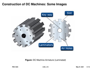 Construction of DC Machines: Some Images
Figure: DC Machine Armature (Laminated)
PEE-102A U-III, L-10 May 27, 2021 8 / 18
 