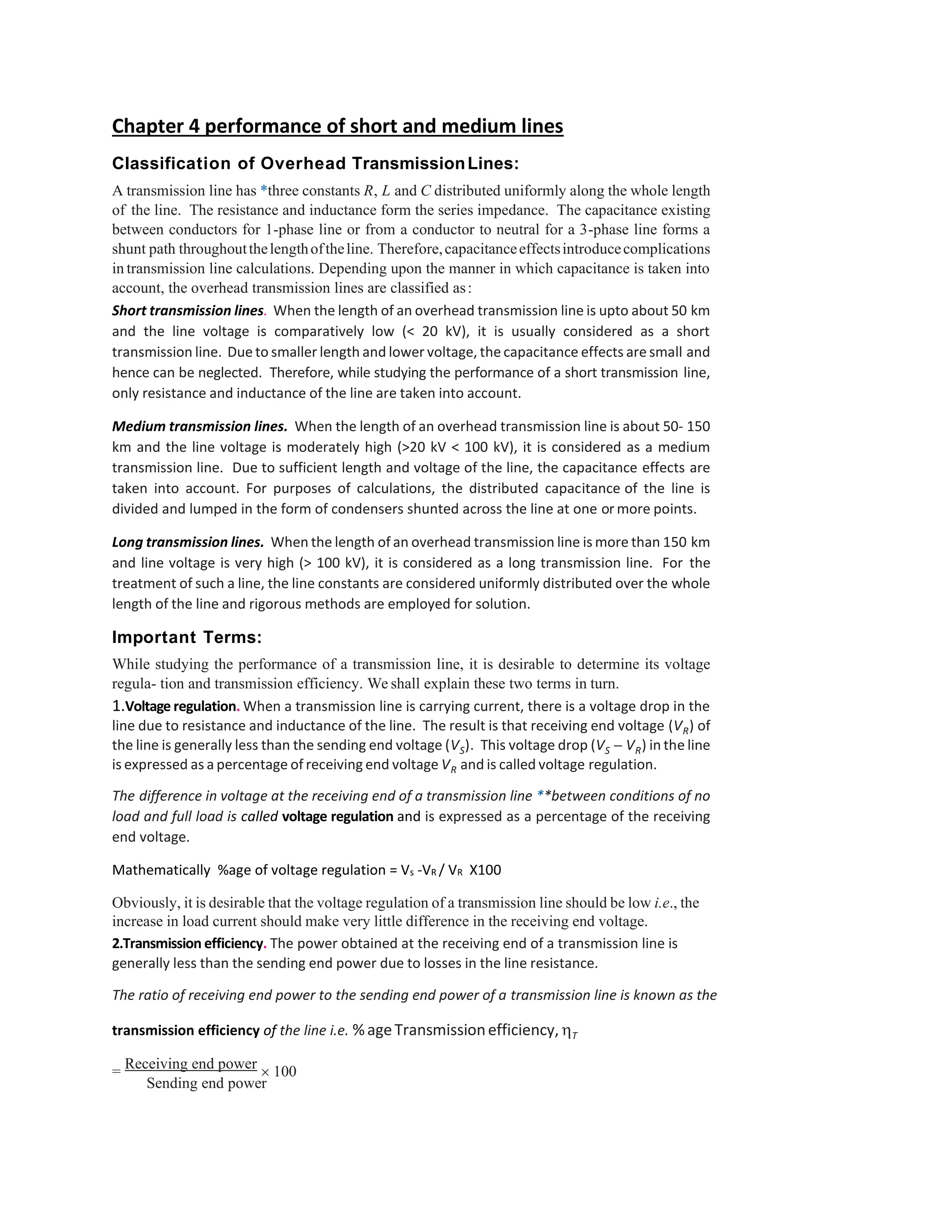 performance of transmission lines of long,medium and short length | PDF