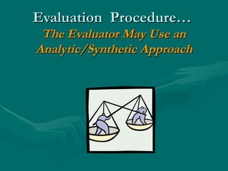 Evaluation  Procedure…  The Evaluator May Use an Analytic/Synthetic Approach 