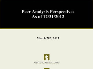 Peer Analysis Perspectives As of 12/31/2012 
March 20th, 2013  