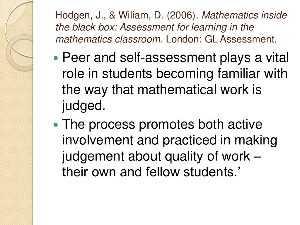 Peer And Self Assessment In The Classroom