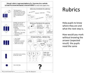 Rubrics
Help pupils to know
where they are and
what the next step is.
How would you mark
without knowing the
answer (expected
result) the pupils
need the same

 