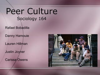 Peer Culture Sociology 164 Rafael Bobadilla Danny Hamouie Lauren Hillman Justin Joyner Carissa Owens 