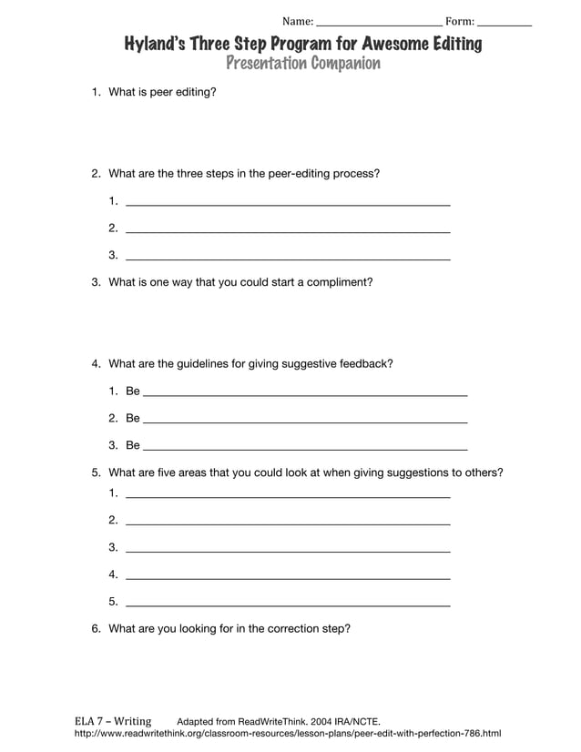 Peer editingoverview worksheet | PDF