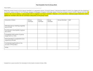 Comprehensive Peer Evaluation Form for Effective Group Work Assessment ...