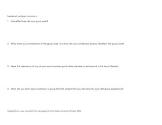 Comprehensive Peer Evaluation Form for Effective Group Work Assessment ...