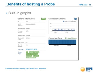 Christian Teuschel - Peering Day - March 2015, Bratislava
RIPE AtlasBeneﬁts of hosting a Probe
• Built-in graphs
13
 
