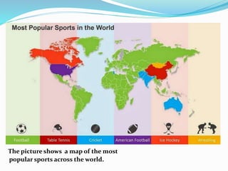The State of sport Today
The picture shows a map of the most
popular sports across the world.
 
