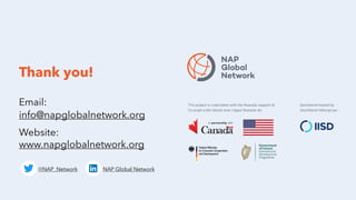 Thank you!
Email:
info@napglobalnetwork.org
Website:
www.napglobalnetwork.org
@NAP_Network NAP Global Network
 