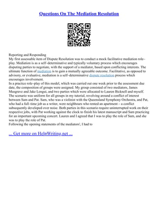 Mediation Questions Examples Peer Mediation | PDF