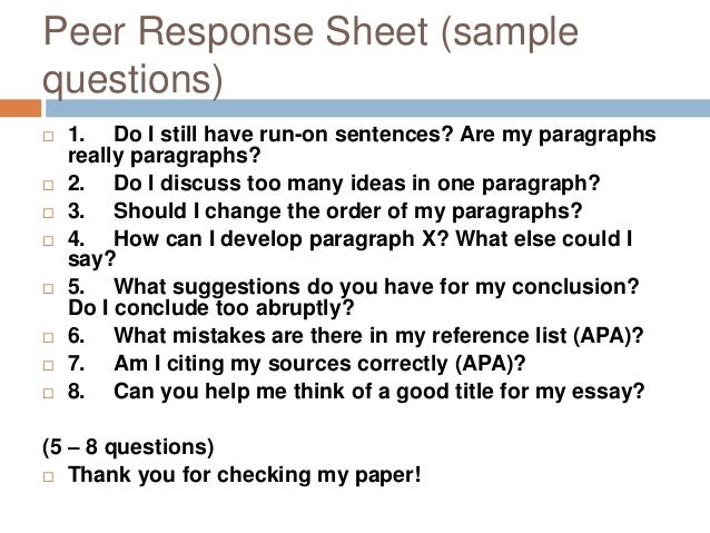 Peer review sheet for essay image
