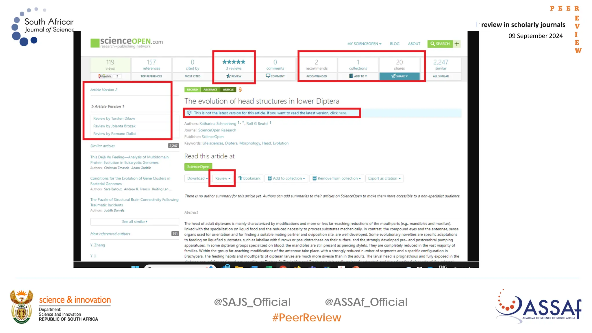 09 September 2024
Peer review in scholarly journals
P E E R
E
V
I
E
W
@SAJS_Official @ASSAf_Official
#PeerReview
 