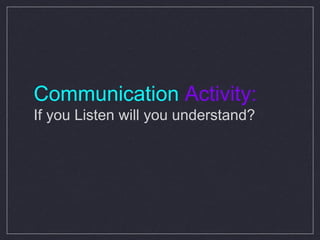 Communication   Activity: If you Listen will you understand? 