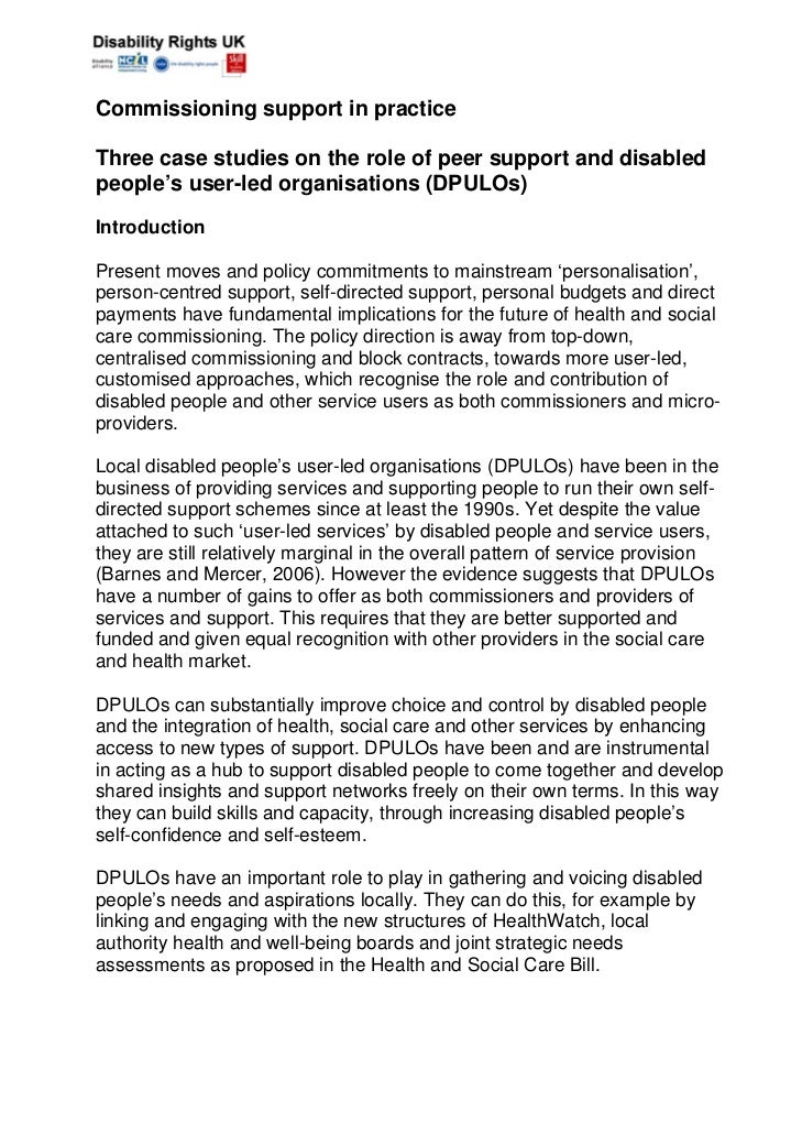 Peer support and DPULOs three case studies (DRUK)