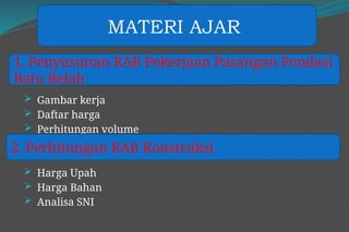 Ajar Rab slide bahan ajar estimasi biaya konstruksi. | PPTX
