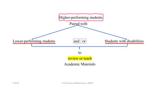 Higher-performing students
Paired with
Lower-performing students and / or Students with disabilities
to
review or teach
Academic Materials
11/02/22 © Dr Kaustuv Bhattacharyya, WBES
 