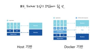 #6. Docker 도입시 고민해야 할 것.
Host 기반 Docker 기반
 