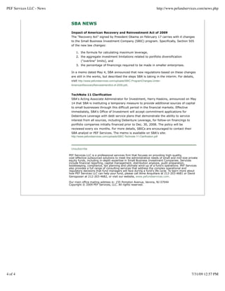 PEF Services LLC - News                                                                           http://www.pefundservices.com/news.php



                           SBA NEWS

                           Impact of American Recovery and Reinvestment Act of 2009
                           The "Recovery Act" signed by President Obama on February 17 carries with it changes
                           to the Small Business Investment Company (SBIC) program. Specifically, Section 505
                           of the new law changes:

                               1. the formula for calculating maximum leverage,
                               2. the aggregate investment limitations related to portfolio diversification
                                  ("overline" limits), and
                               3. the percentage of financings required to be made in smaller enterprises.

                           In a memo dated May 4, SBA announced that new regulations based on these changes
                           are still in the works, but described the steps SBA is taking in the interim. For details,
                           visit http://www.pefundservices.com/uploads/SBIC-ProgramChanges-Under-
                           AmericanRecoveryReinvestmentAct-of-2009.pdf.


                           TechNote 11 Clarification
                           SBA's Acting Associate Adminstrator for Investment, Harry Haskins, announced on May
                           14 that SBA is instituting a temporary measure to provide additional sources of capital
                           to small businesses through this difficult period in the financial markets. Effective
                           immediately, SBA's Office of Investment will accept commitment applications for
                           Debenture Leverage with debt service plans that demonstrate the ability to service
                           interest from all sources, including Debenture Leverage, for follow-on financings to
                           portfolio companies initially financed prior to Dec. 30, 2008. The policy will be
                           reviewed every six months. For more details, SBICs are encouraged to contact their
                           SBA analyst or PEF Services. The memo is available on SBA's site:
                           http://www.pefundservices.com/uploads/SBIC-Technote-11-Clarification.pdf



                           Unsubscribe

                          PEF Services LLC is a professional services firm that focuses on providing high-quality,
                          cost-effective outsourced solutions to meet the administrative needs of small and mid-size private
                          equity funds, including in-depth expertise in Small Business Investment Companies. Services
                          include financial reporting, capital management, distribution analysis, audit preparation,
                          bookkeeping, compliance, tax planning and ultimate wind-up of a fund's operations. PEF Services
                          also provides a full range of consulting services that address the complex operational and
                          regulatory decisions that fund managers will face during a fund's life cycle. To learn more about
                          how PEF Services LLC can help your fund, please call Anne Anquillare at 212-203-4681 or David
                          Gerogosian at 212-203-4682, or visit our website, www.pefundservices.com.

                          Our main office mailing address is: 155 Pompton Avenue, Verona, NJ 07044
                          Copyright © 2009 PEF Services, LLC. All rights reserved.




4 of 4                                                                                                                 7/31/09 12:57 PM
 