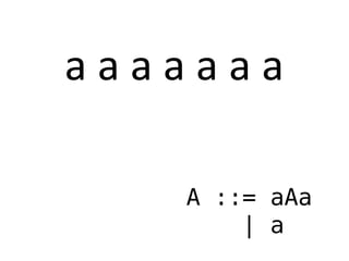 a a a a a a a
A ::= aAa
| a
 