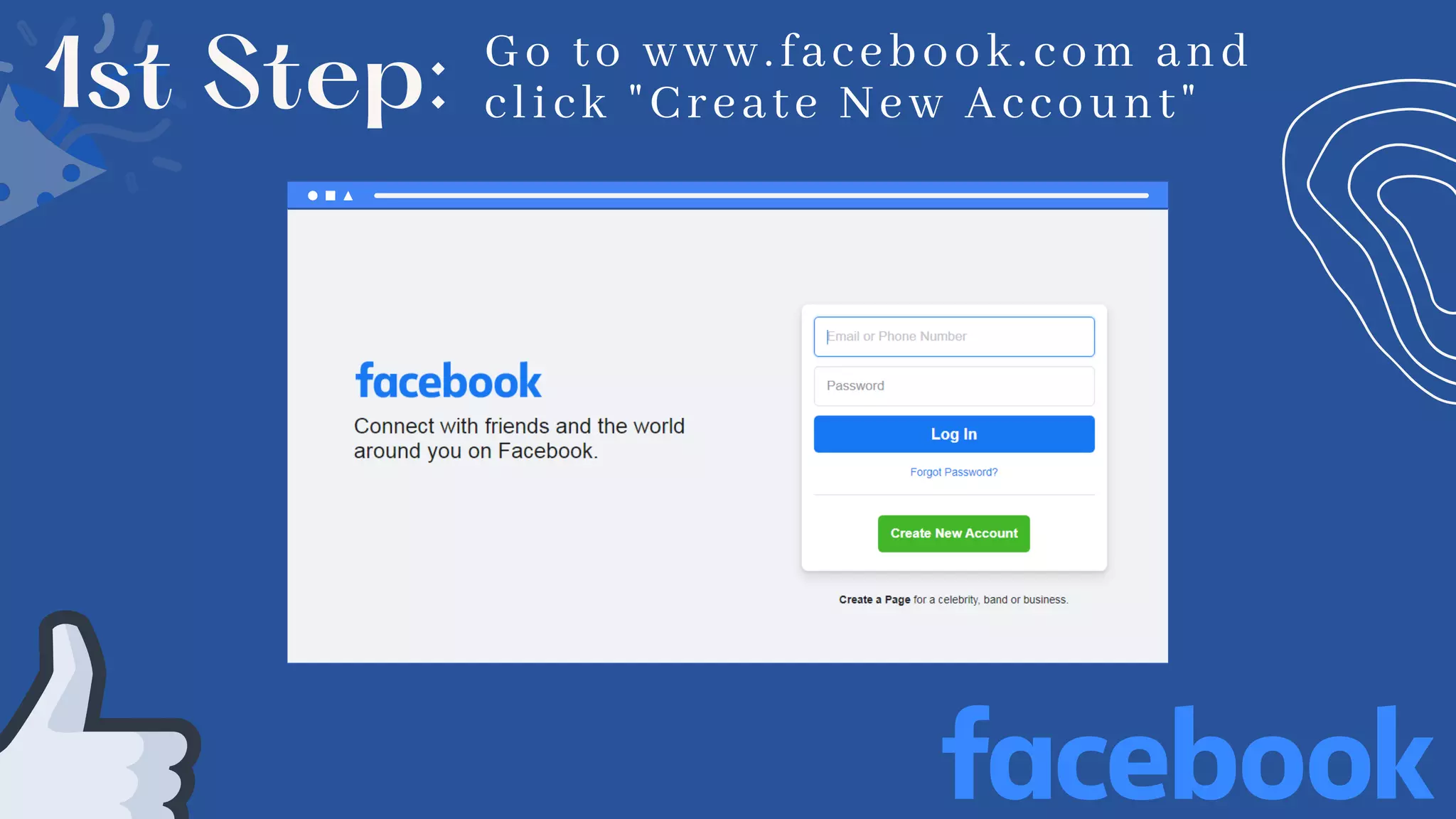 Go to www.facebook.com and
click "Create New Account"
1st Step:
 