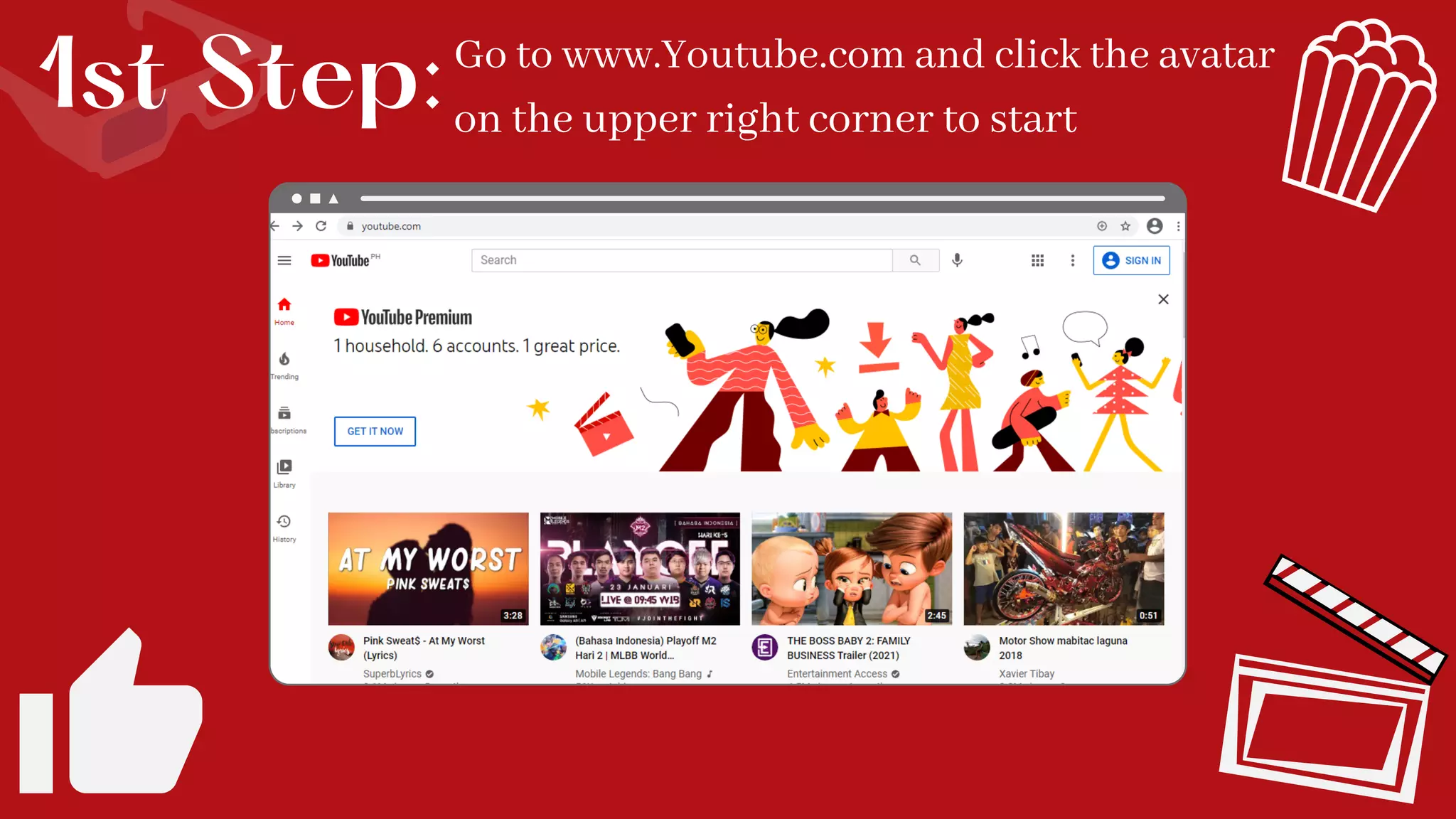 1st Step:Go to www.Youtube.com and click the avatar
on the upper right corner to start
 