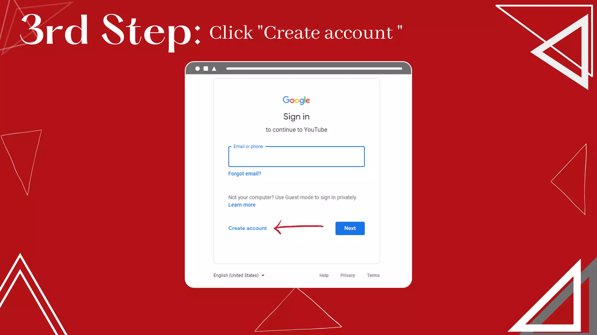 3rd Step: Click "Create account "
 