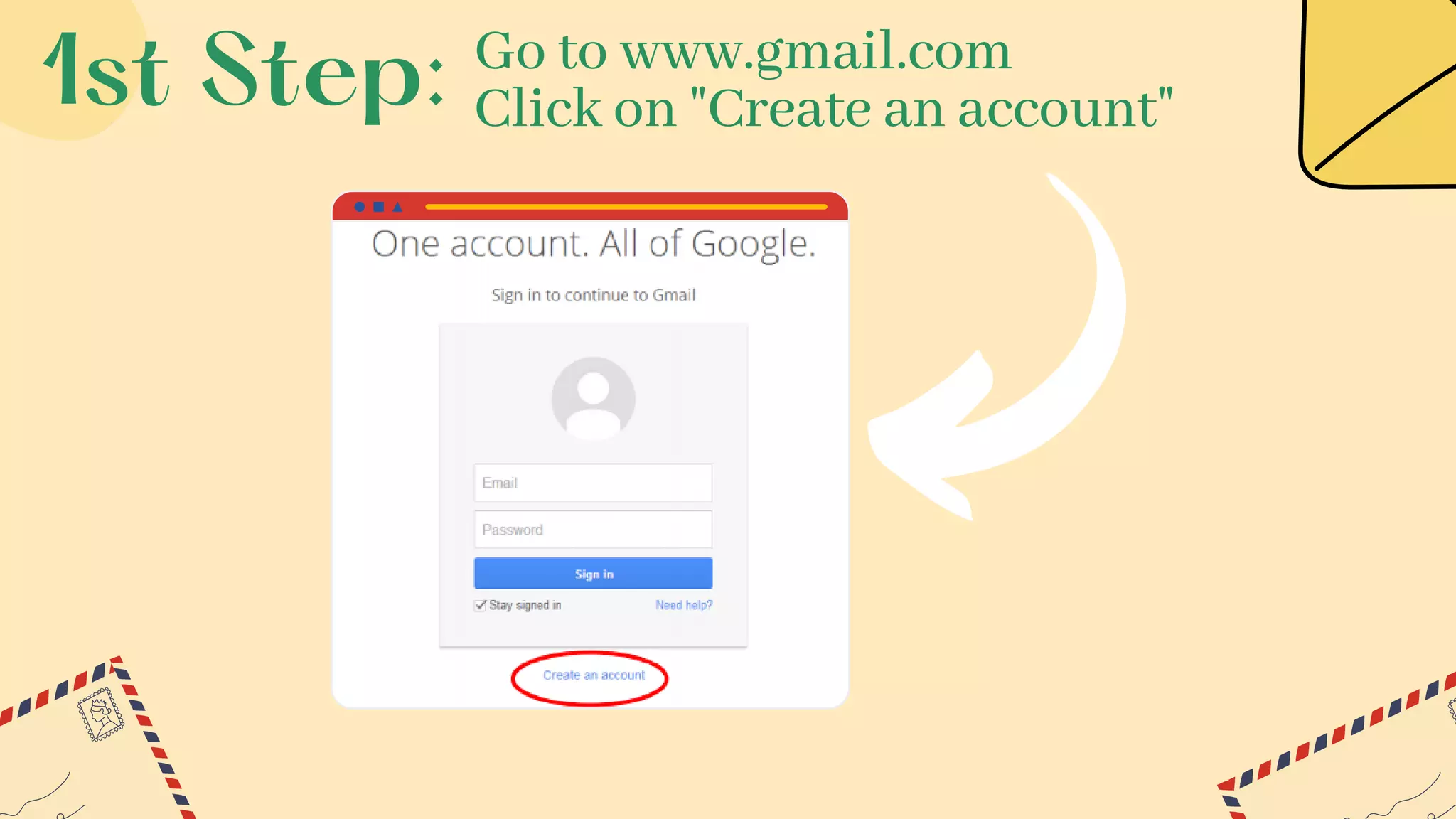1st Step: Go to www.gmail.com
Click on "Create an account"
 