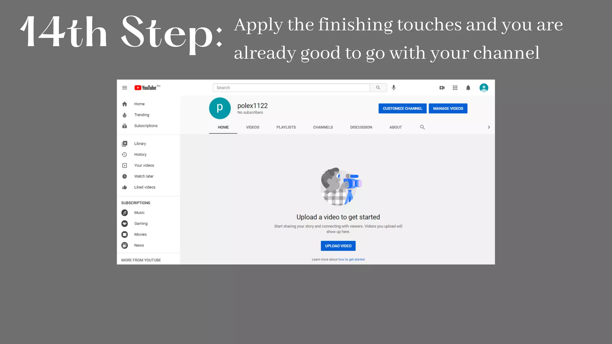 14th Step: Apply the finishing touches and you are
already good to go with your channel
 