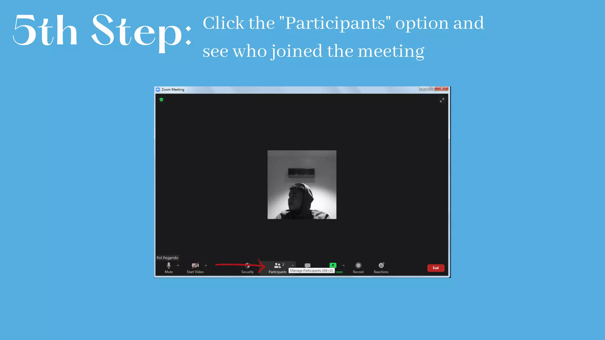 5th Step: Click the "Participants" option and
see who joined the meeting
 