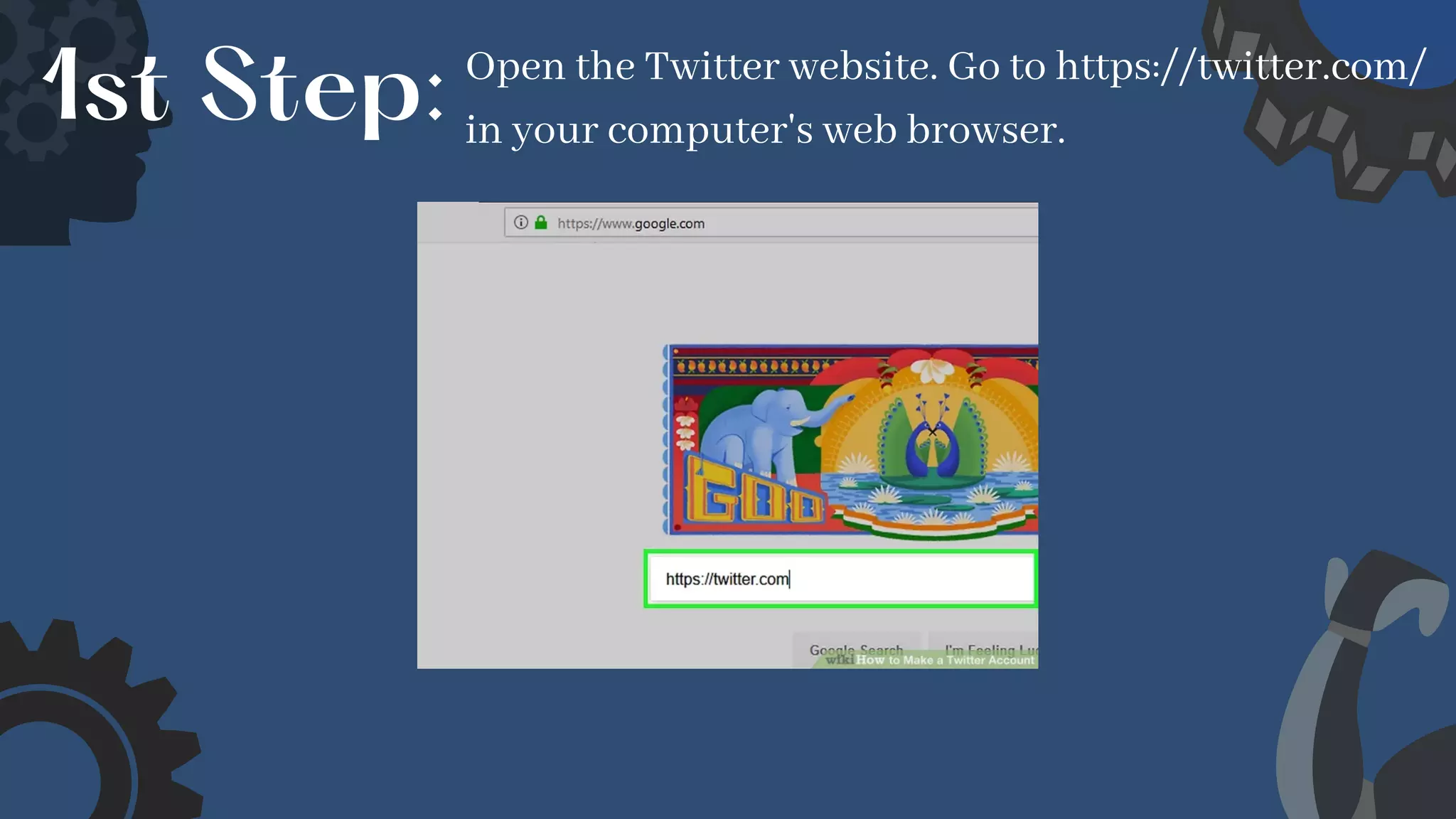 Open the Twitter website. Go to https://twitter.com/
in your computer's web browser.
1st Step:
 