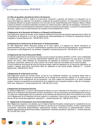 Plan Estratégico Institucional 2018-2022
14
e) II Plan de Igualdad y Equidad de Género de Honduras
El II Plan, capítulo II...