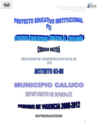 Centro Educativo Cantón El Castaño
            Proyecto Educativo Institucional
                             PEI 2008-2012




INTRODUCCION
                                          1
 