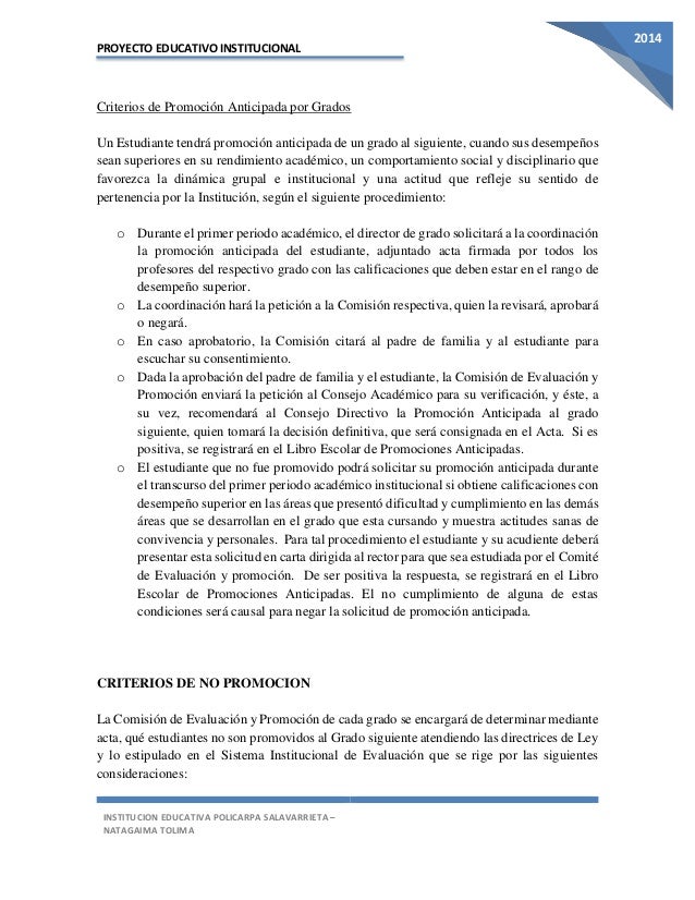 PROYECTO EDUCATIVO INSTITUCIONAL DE LA INSTITUCION PROYECTO EDUCATIVO INSTITUCIONAL DE LA INSTITUCION