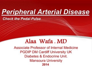 Peripheral Arterial Disease
Check the Pedal Pulse
Alaa Wafa . MD
Associate Professor of Internal Medicine
PGDIP DM Cardiff University UK
Diabetes & Endocrine Unit.
Mansoura University
2014
 