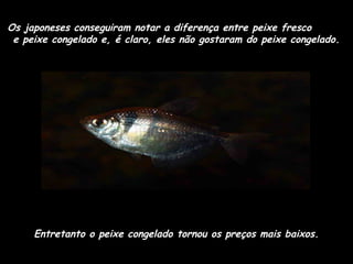 Os japoneses conseguiram notar a diferença entre peixe fresco
e peixe congelado e, é claro, eles não gostaram do peixe congelado.

Entretanto o peixe congelado tornou os preços mais baixos.

 