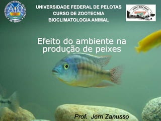 Efeito do ambiente na
produção de peixes
UNIVERSIDADE FEDERAL DE PELOTAS
CURSO DE ZOOTECNIA
BIOCLIMATOLOGIA ANIMAL
Prof. Jerri Zanusso
 