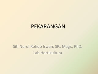 PEKARANGAN
Siti Nurul Rofiqo Irwan, SP., Magr., PhD.
Lab Hortikultura
 